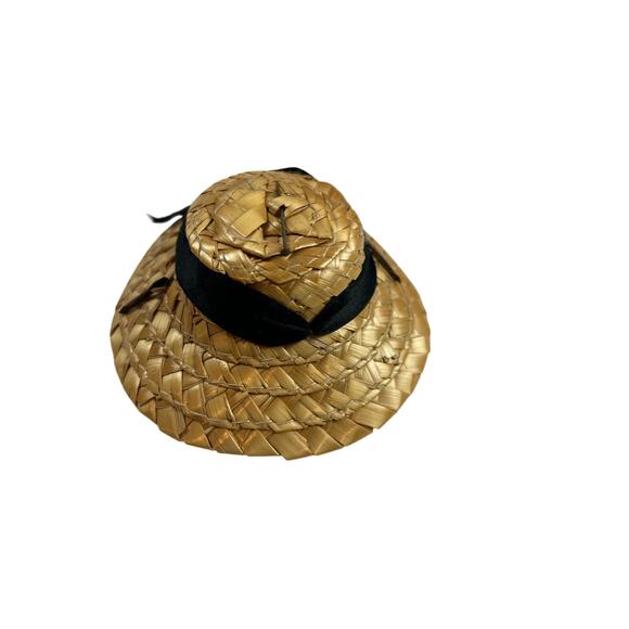 Vintage Straw Doll Hat with Black Ribbon Bow—Fits Barbie, Clone, Fashion Dolls - Picture 2 of 3
